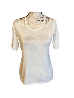 Catherine Malandrino Short Sleeve Sweater Cut Out Accent Ivory Size S N…